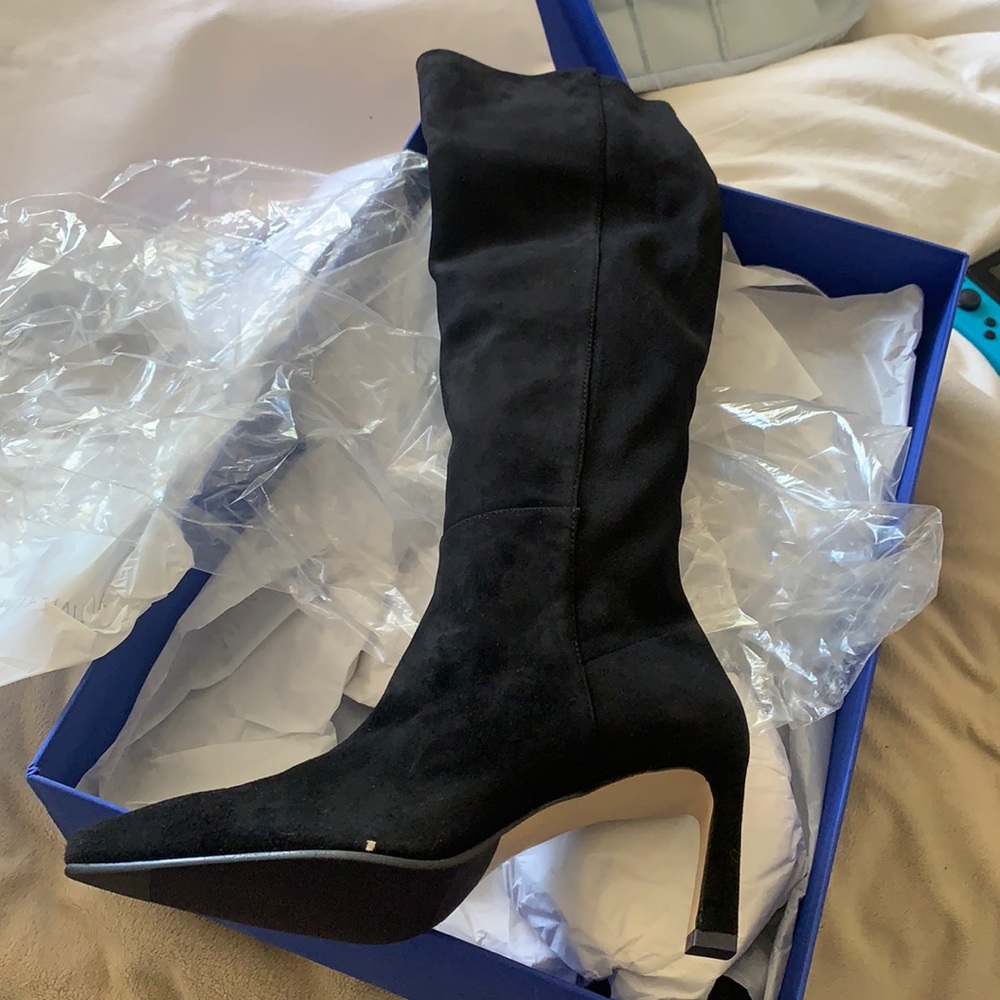 NWT in box Stuart Weitzman Demi 75 Black Suede boots